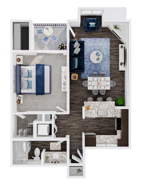 Floor plan for 1 bed, 1 bath, 660 sqft